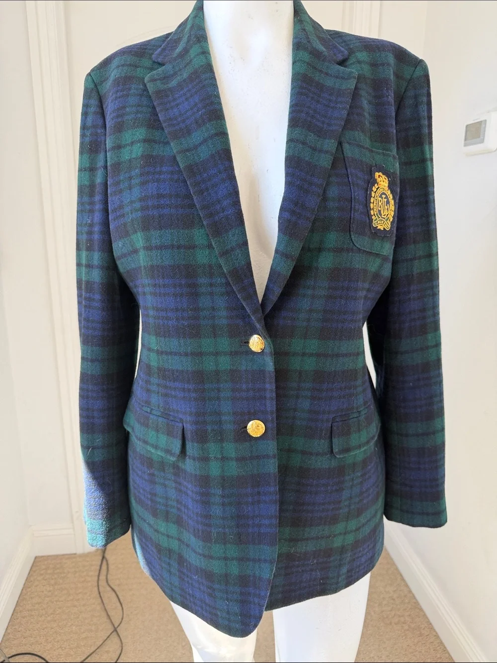 Lauren Ralph Lauren Black Watch Plaid Wool Cashmere Crest Blazer Jacket 16 - Picture 8 of 13